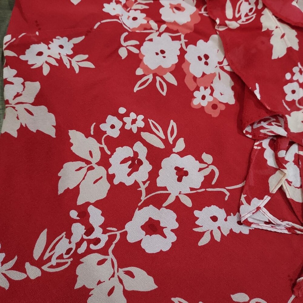 Ann Taylor Loft Silk Ruffle Sleeveless Blouse Red White Pink Beach Summercore - Picture 7 of 11